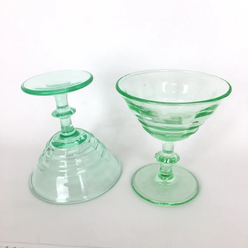 Vintage Uranium Depression Green Glass Bundle of 2 Martini Glasses Dessert Dish